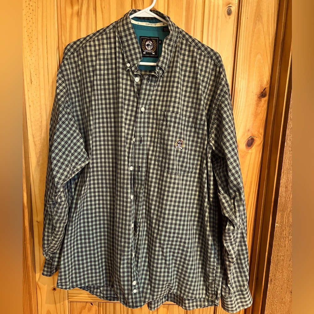 Cinch men’s western shirt. Long sleeve green/navy yellow stripes XL